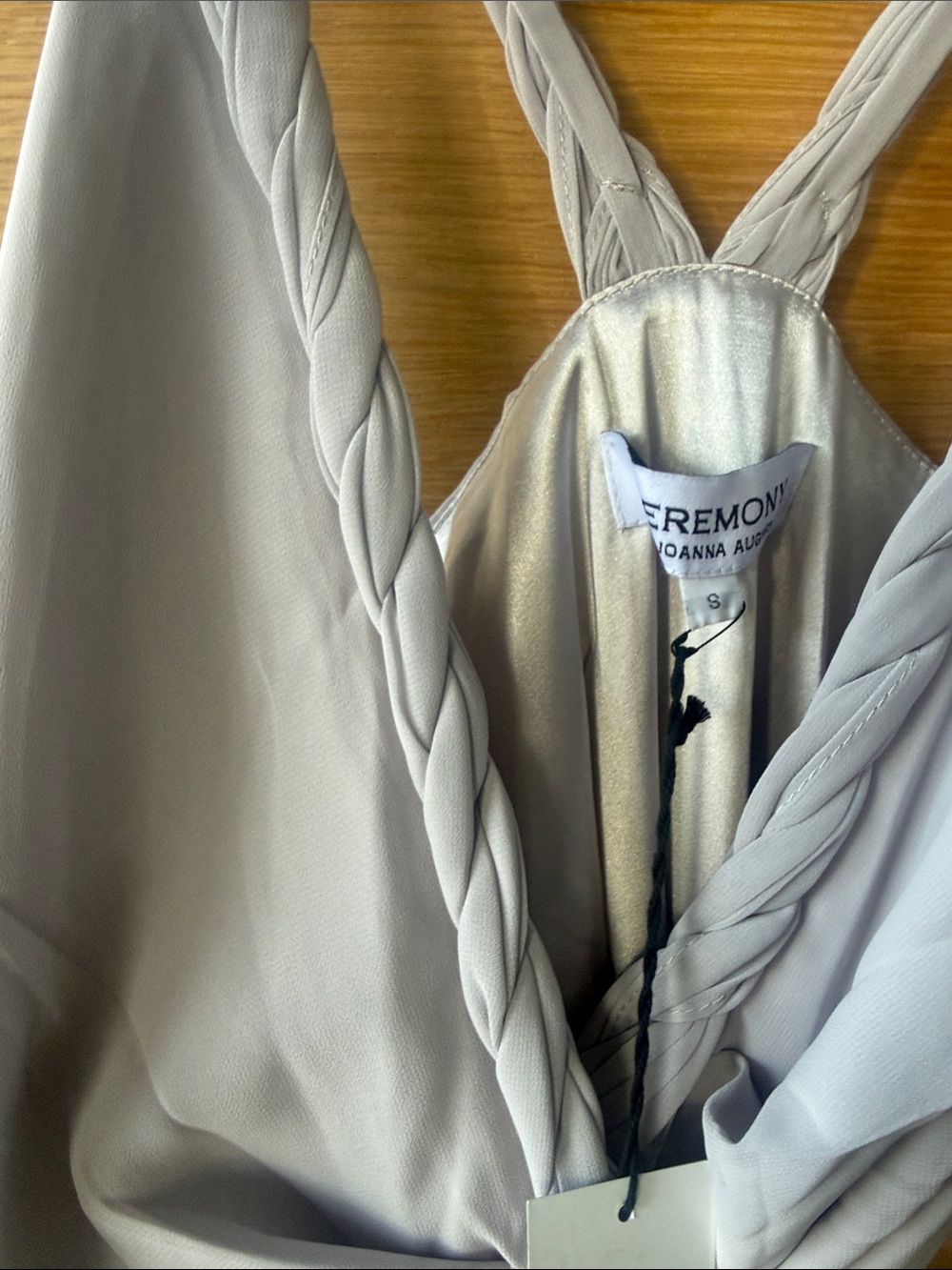 Ceremony by Joanna August Pale Gray Braided-Strap Wrap Maxi Dress - Picture 7 of 7